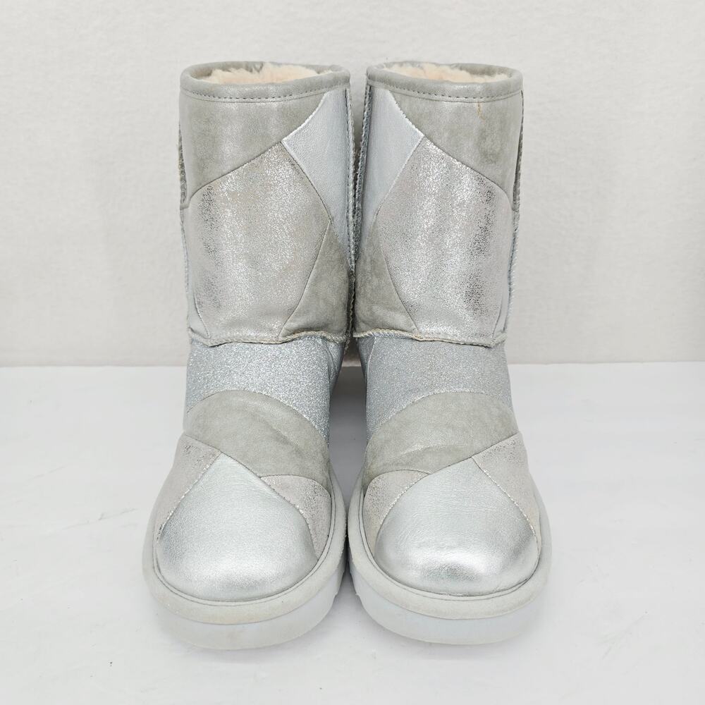 Ugg Classic Short Glitter Patchwork Booties Silve… - image 5